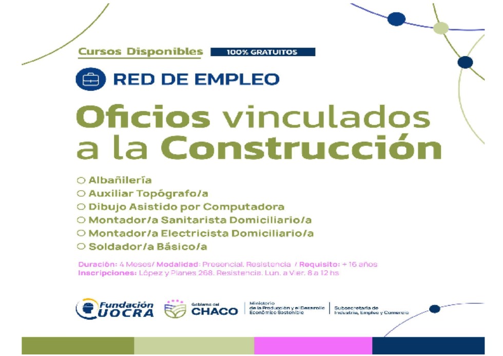 Se encuentra abierta la inscripción a cursos gratuitos de oficios vinculados a la construcción, que iniciarán en agosto